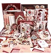 Diuhofart Crimson Rose Scrapbooking Supplies Kit, 128 Pcs Junk Journal Set | Includes A6 notebook...