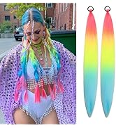 Rainbow Braiding Hair Extension for Braids Synthetic Braid Ponytail Extensions with Elastic Tie F...
