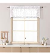 Chyhomenyc White Sheer Valances for Windows 14 Inch Length 2 Pcs, Light Filtering Leaf Textured C...