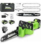 Cordless Chainsaw 12 Inch, DEHANTOOLS 1000W Brushless Handheld Chain Saw w/ 2 x 21V 4.0Ah Recharg...