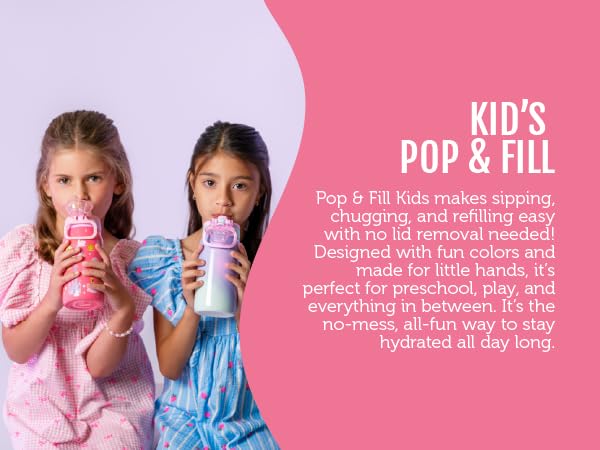 pop and fill kids water bottle 12oz stainless steel