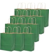 qiqee 60 pcs Kraft Bags with Handles 7.6"x4.75"x10.5" Medium Gift Paper Bags Deep Green Solid Col...
