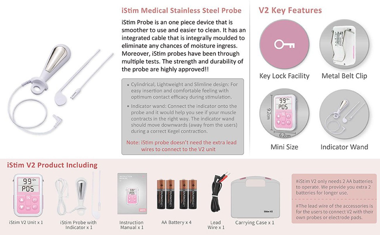  iStim V2 Kegel Exerciser Incontinence Stimulator with Probe for  Bladder Control and Pelvic Floor Exercise for Women Electrical Muscle  Stimulator (EMS) : Health & Household