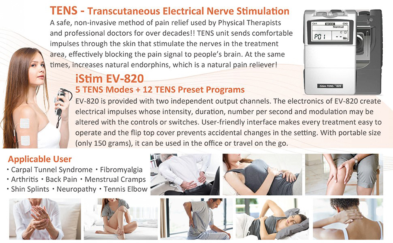 iStim Ev-820 Two-Channel Tens Machine with 8 of Electrodes for Pain Management, Back Pain and Rehabilitation Nerve Stimulator Japanese Gel Made in