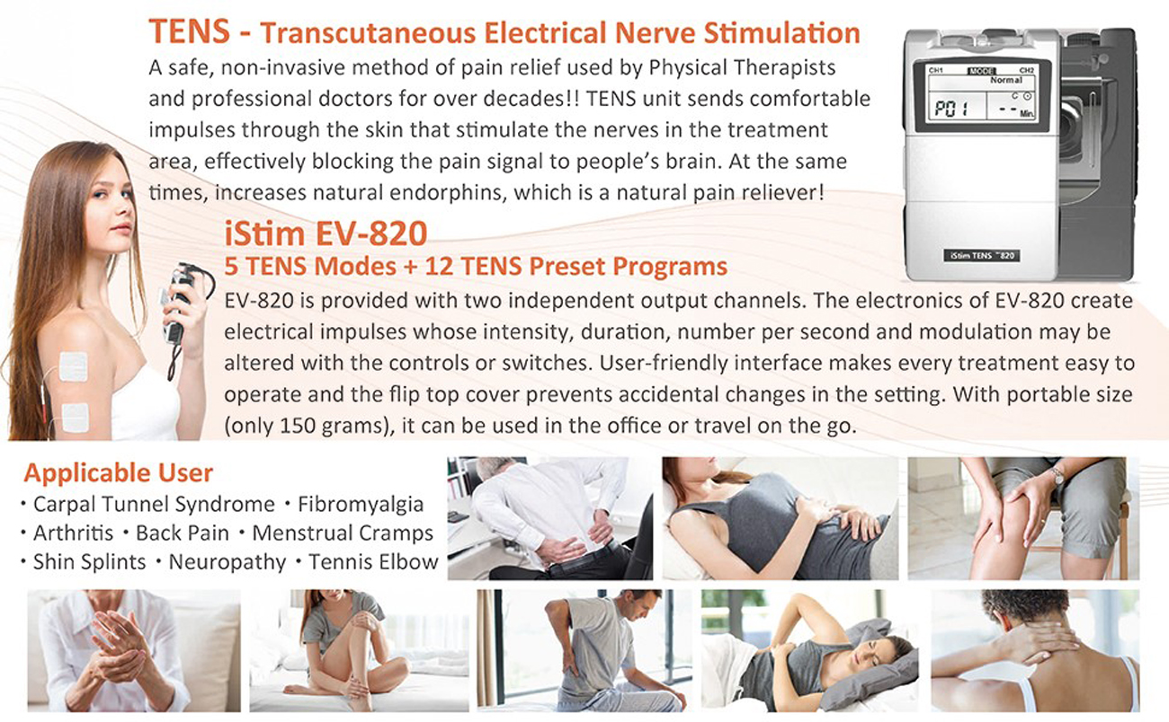 iStim Tens Unit Stimulator - EV-820 Dual Channel Electronic Pulse