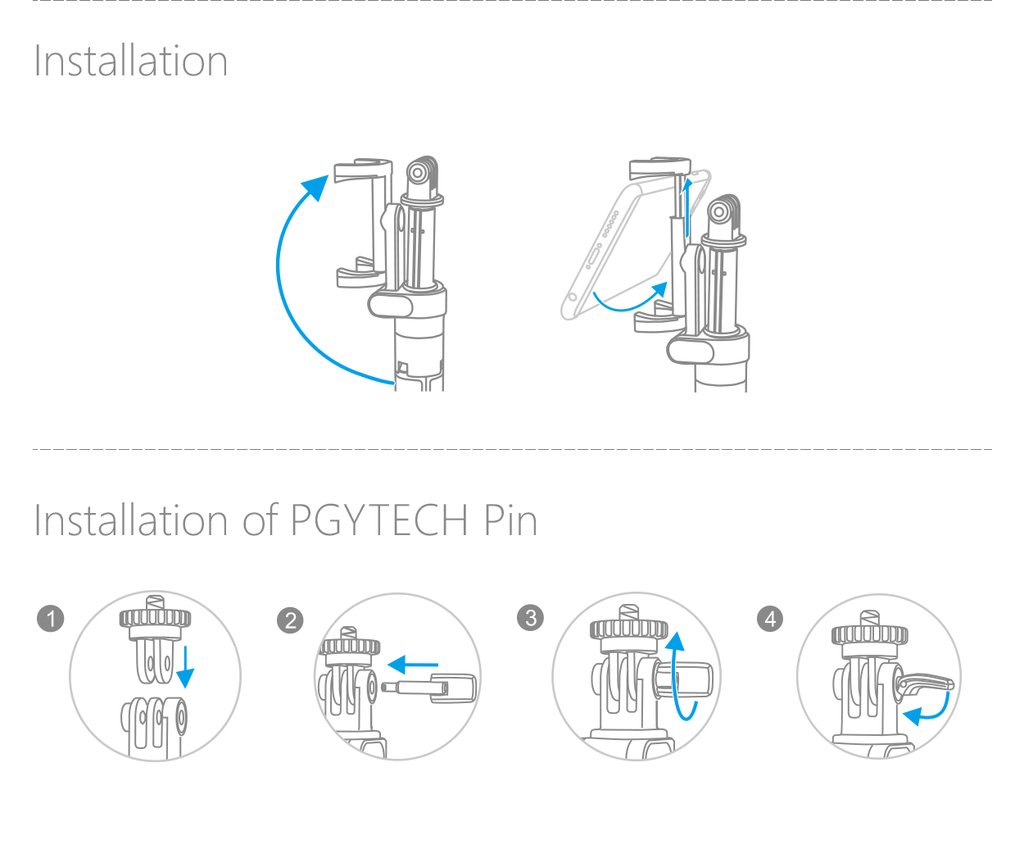 Installation guide for PGYTECH Action Camera Extension Pole Tripod Plus