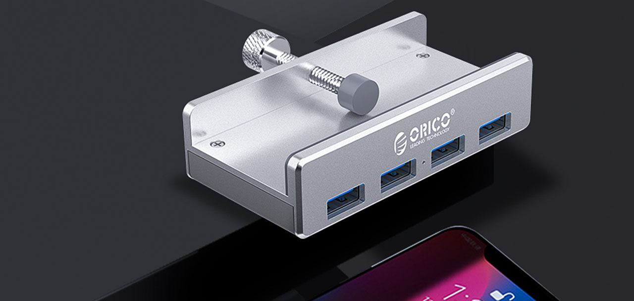 Close-up view of the hub next to a phone