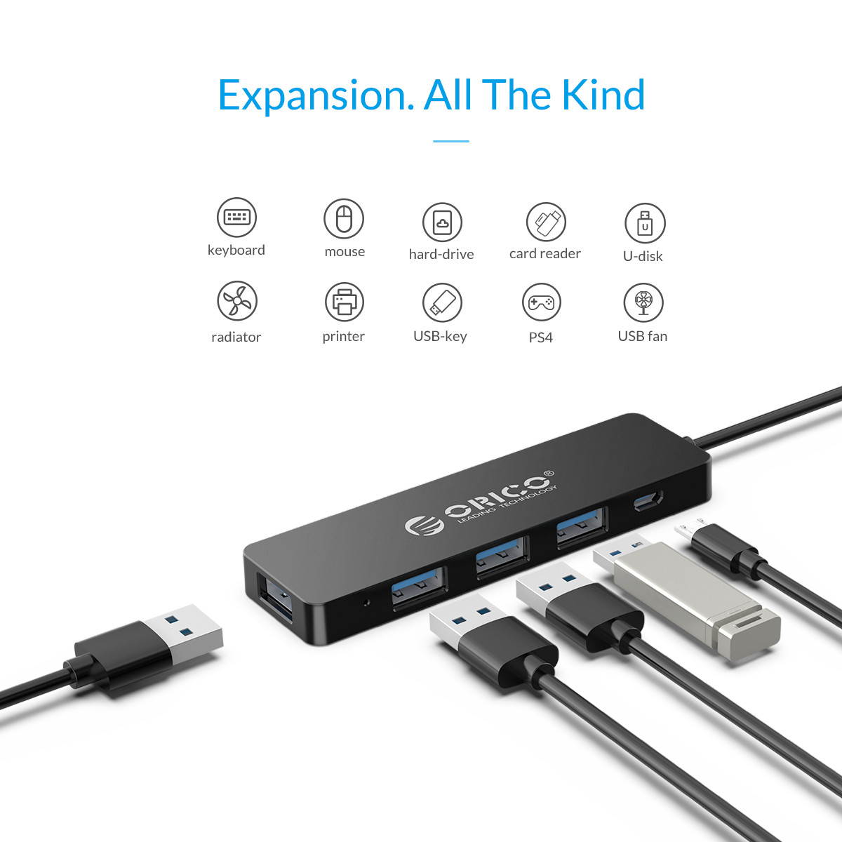 ORICO Multi USB3.0 HUB 5Gbps 4 Ports USB Splitter OTG Adapter