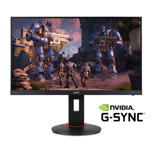 XF Series Gaming Monitor Facing Forward Showing a SciFi Game Screenshot, Below the Monitor is the NVIDIA G-SYNC Logo