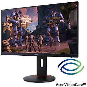 XF Series Gaming Monitor Angled to the Left with a SciFi Gaming Screenshot and the Acer VisionCare Logo Below the Monitor