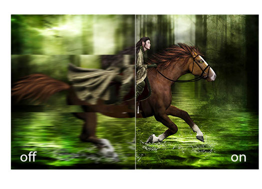 one image splited into two ,showing different effect between freesync off and on