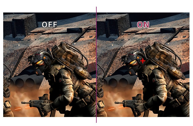 a image splited into two, showing difference between Crosshair on and off