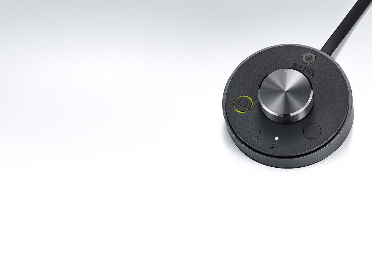 Closeup of the BenQ ScreenBar Plus's desktop dial