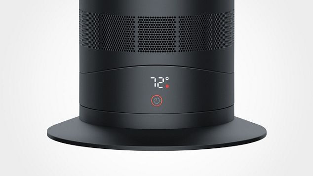 the bottom of Dyson AM09 Fan Heater showing temperature