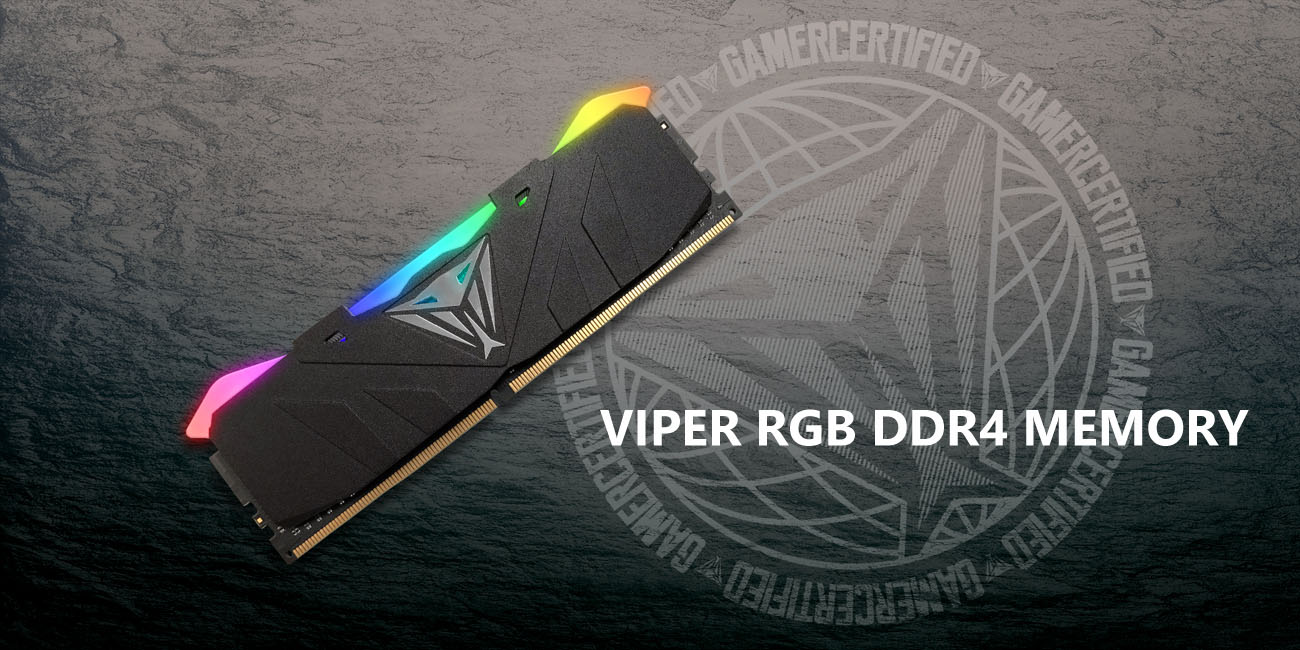 a Patriot Viper RGB Series DDR4 Memory module against a gray background