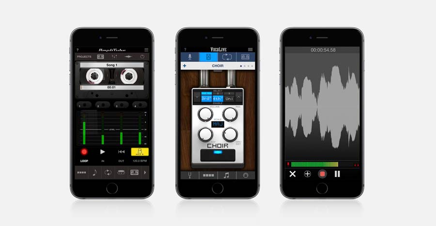 Three Different Smartphones Showing the Different VocaLive Software Windows