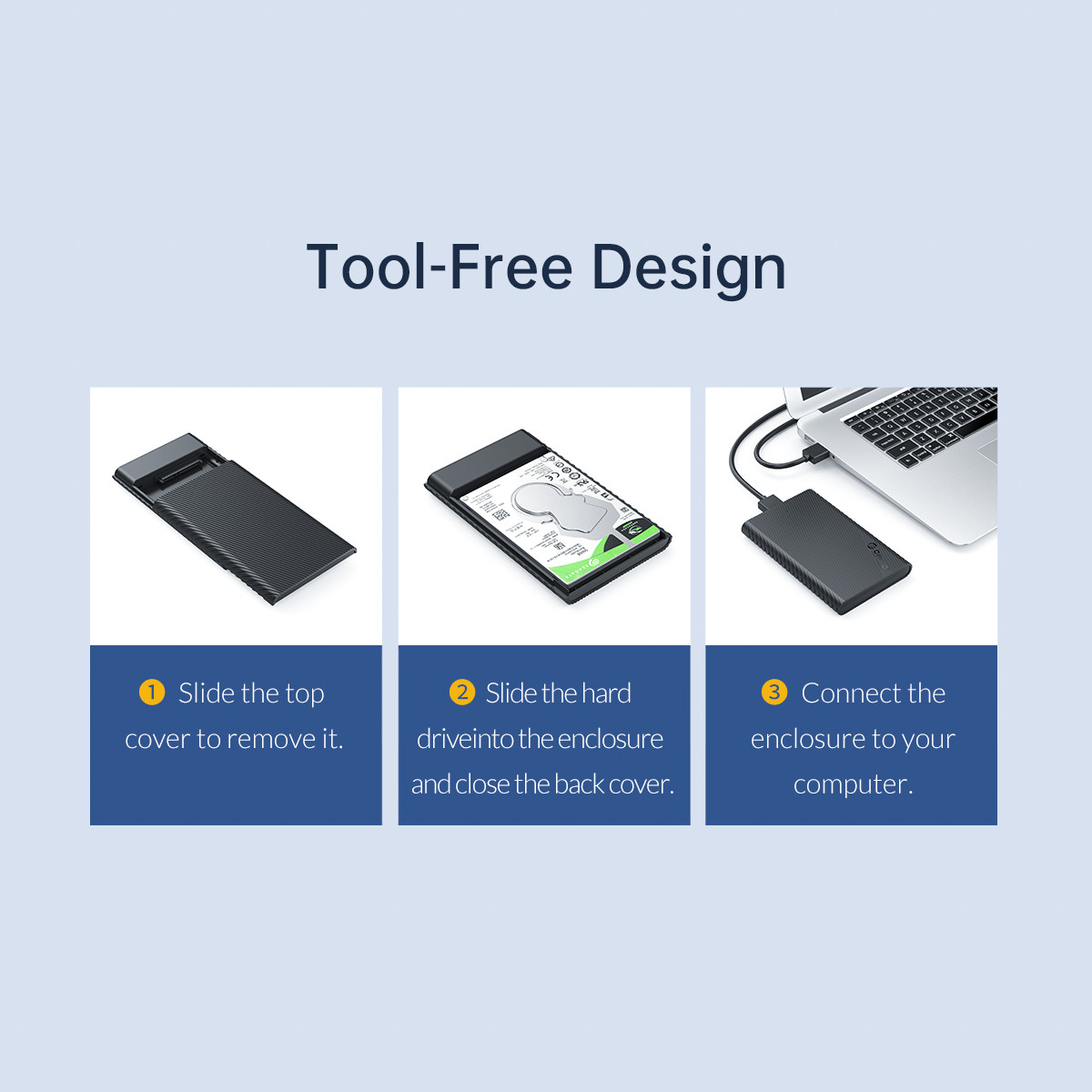 ORICO Tool Free 2.5 inch SATA to USB 3.0 Hard Drive Enclosure 5Gbps Up to  4TB UASP SSD HDD Case (2521U3) 