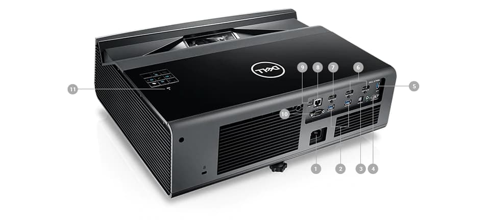 Dell Projector Angled Away to the Left with 11 Points of Interest