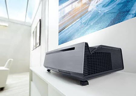 Dell Projector Angled to the Left in a Living Room Cabinet