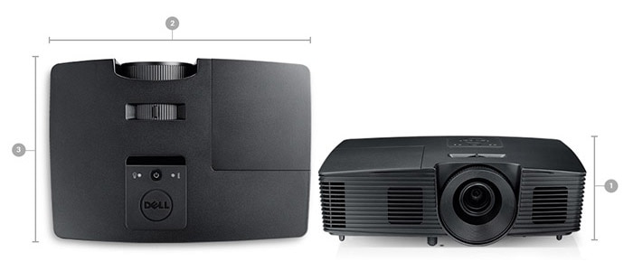 Two Images of the Dell PROJ-P318S, One of its top panel and one of it facing forward