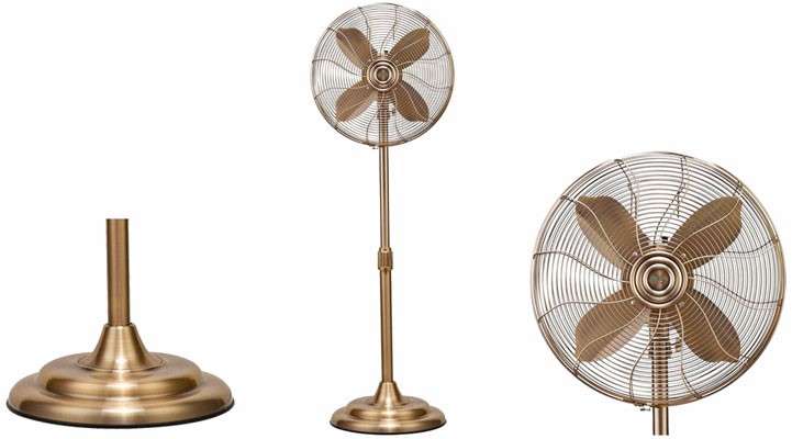  At the left is closeup of the base. In the middle is front view of the fan. At the right is closeup of the fan head 