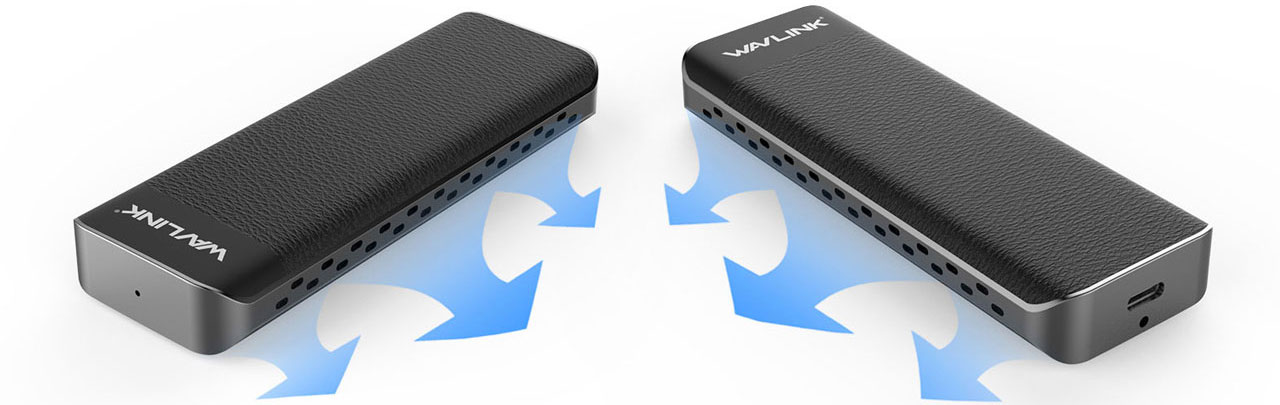  Illustration showing vent holes on two sides, expelling heat  