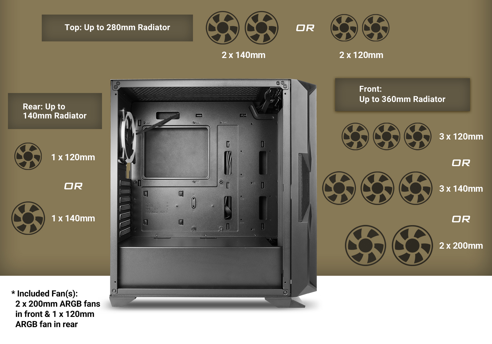 Antec NX800 MX series-Mid Tower Gaming Case supports fan specifications and installation location