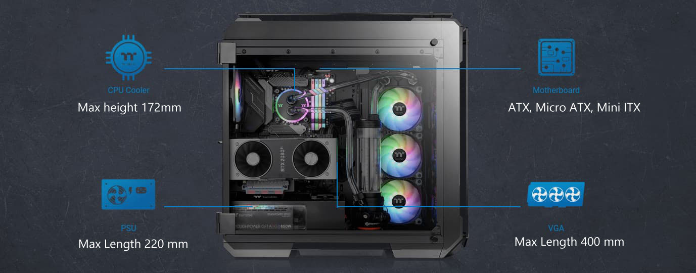 diagram showing the component sizes that View 71 TG ARGB supports