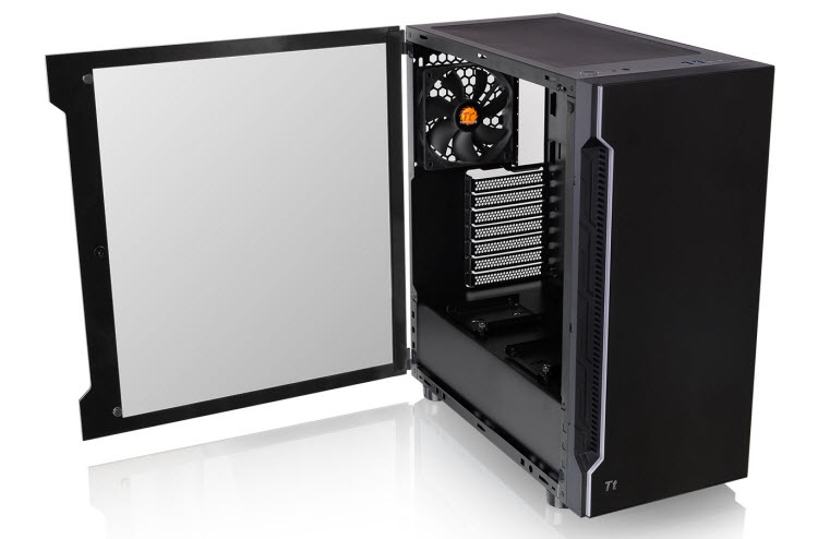 tempered-glass window of Thermaltake H200 TG RGB being opened