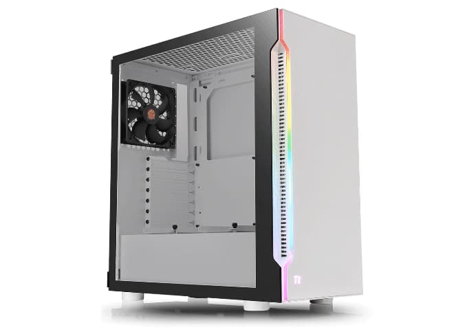 an empty Thermaltake H200 TG Snow RGB ATX Mid Tower Case angled to right