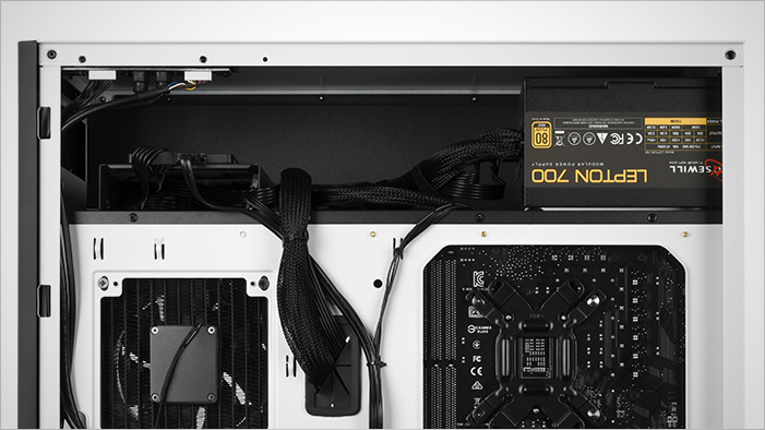 Top PSU shroud inside of the Rosewill PRISM S-LITE with its side panel removed