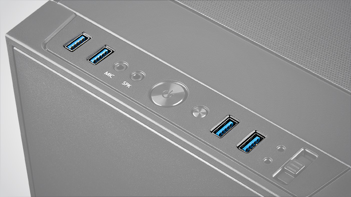 I/O Ports on Top of the Rosewill ATX Mid Tower Gaming PC Computer Case