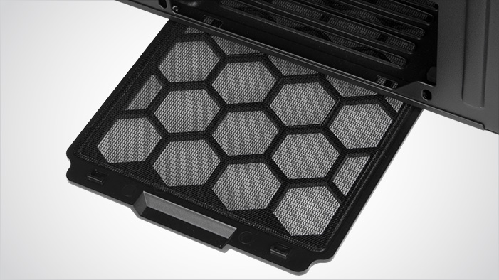 The Bottom Dust Filter Being Pulled Out of the Rosewill ATX Mid Tower Gaming PC Computer Case