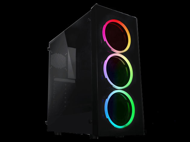NEON ARGB ATX Mid tower case angled to right