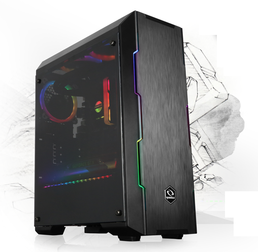All inside ARGB components are illuminating colorful light seen through the tempered side panel. The front two ARGB LED strips are illuminating colorful light.
