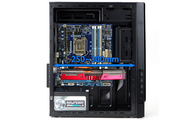 the side view of ZALMAN T2 Plus case with a video card installed