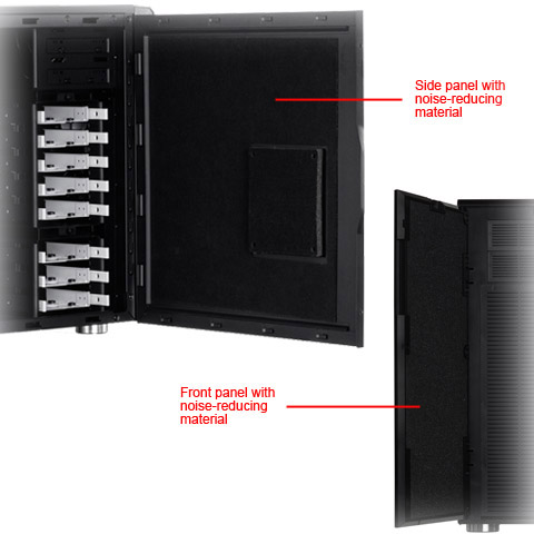 noise-reducing material on the front and side panel