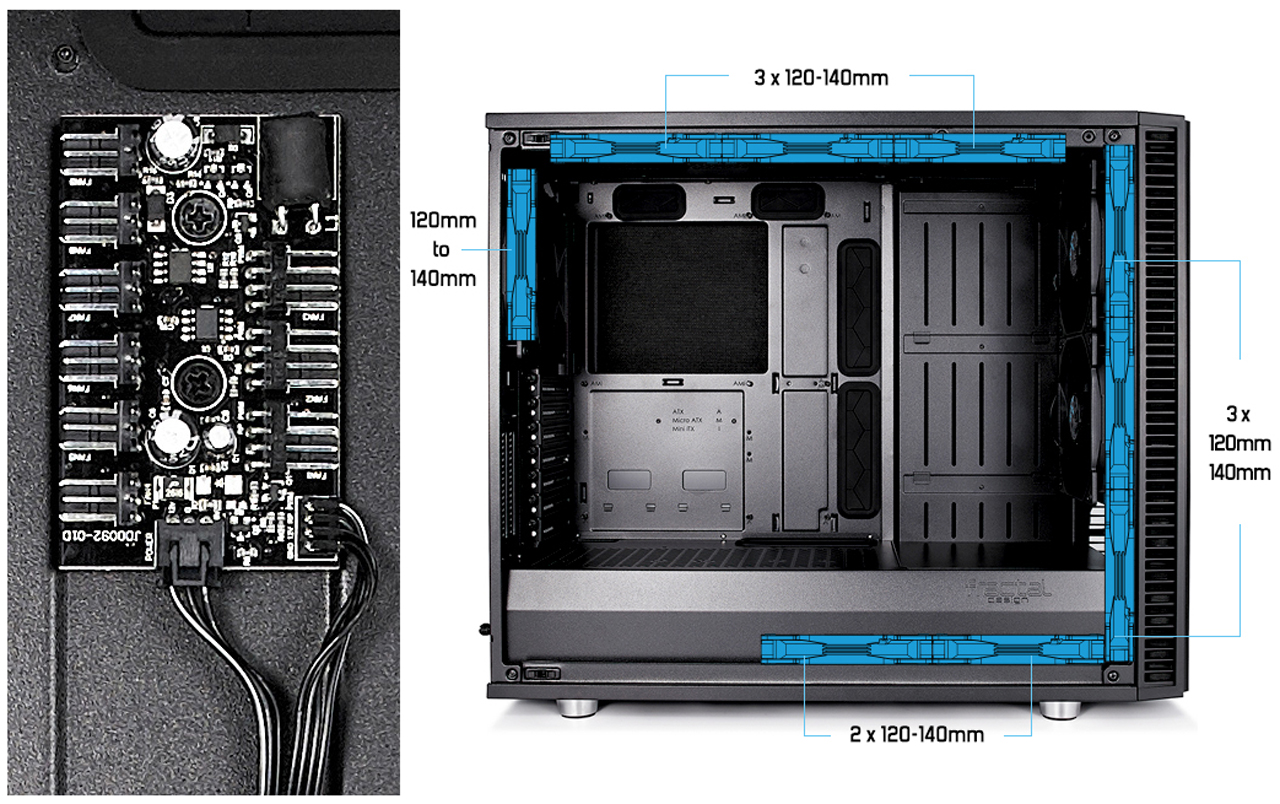 Define S2 offers superior fan control of six additional case fans
and three PWM devices