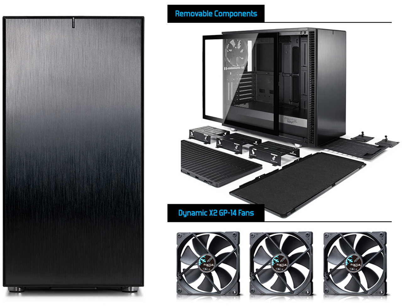 Define S2 front view and removable components and three fans