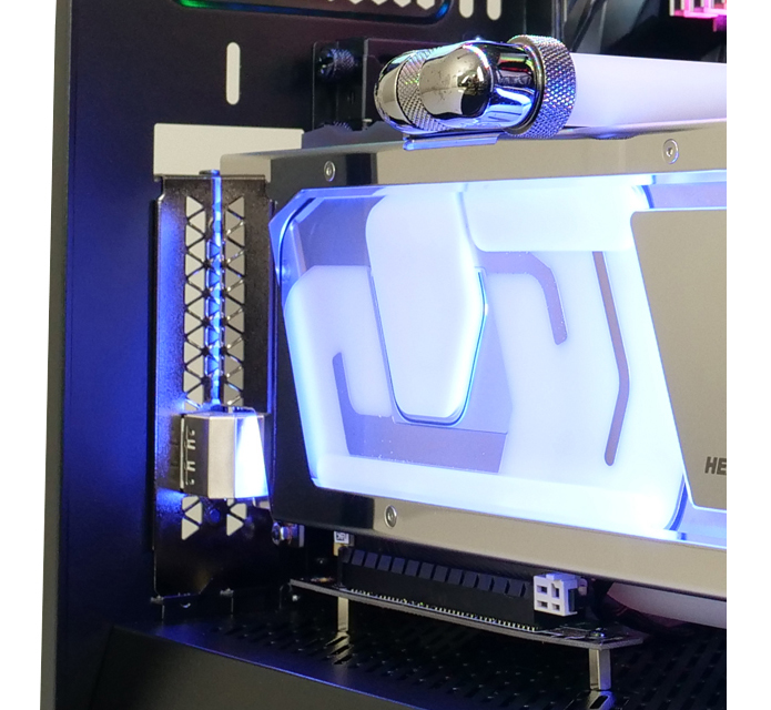 Closeup of the RGB-lit vertical expansion slot on the Fractal Design Define S2 case