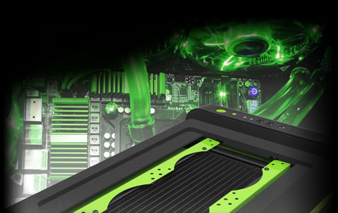 DIYPC Cuboid-R Top Facing Away to the Right and Water Cooling Solutions on a Motherboard