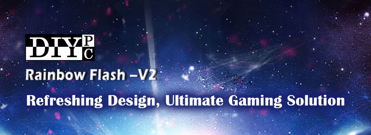 DIYPC Rainbow-Flash-V2 Case banner with the DIYPC Logo and text that reads: Refreshing Design, Ultimate Gaming Solution