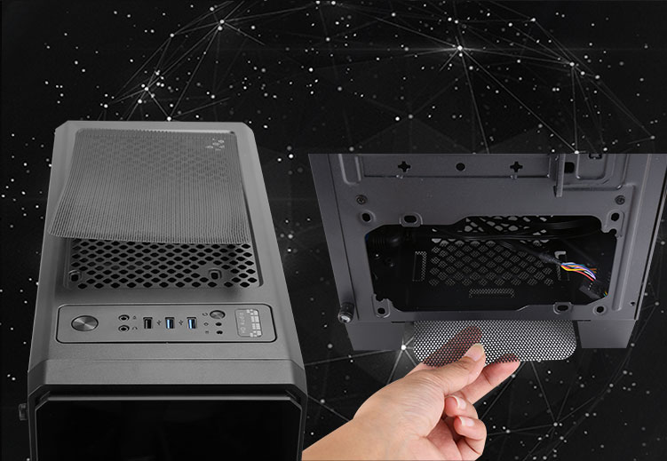 DIYPC dust filters on top and bottom of the case