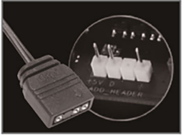 Closeup shot of the 3-pin cable and the 3-pin male connectors on a motherboard