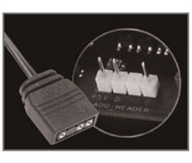 Closeup shot of the 4-pin cable and the 4-pin male connectors on a motherboard