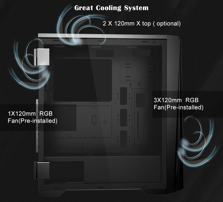 DIYPC VX-RGB Case Angled Down to the Right with All Its pieces removed and floating next to each other