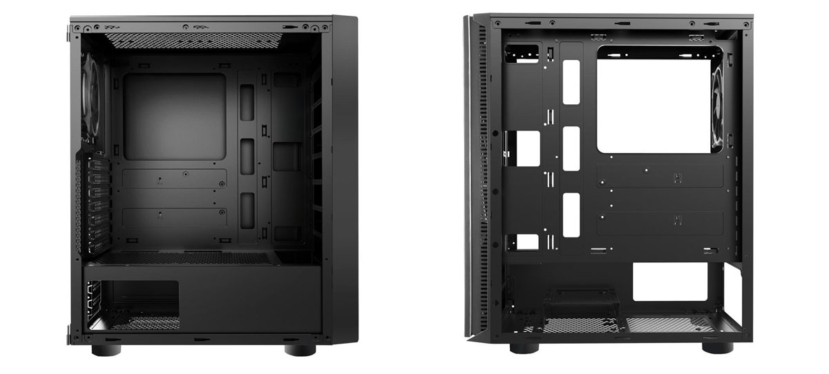 One picture shows the left side with panel removed and the other shows the right side with panel removed