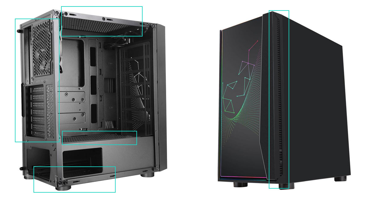 Two pictures with the exact spots where vents are applied being marked
