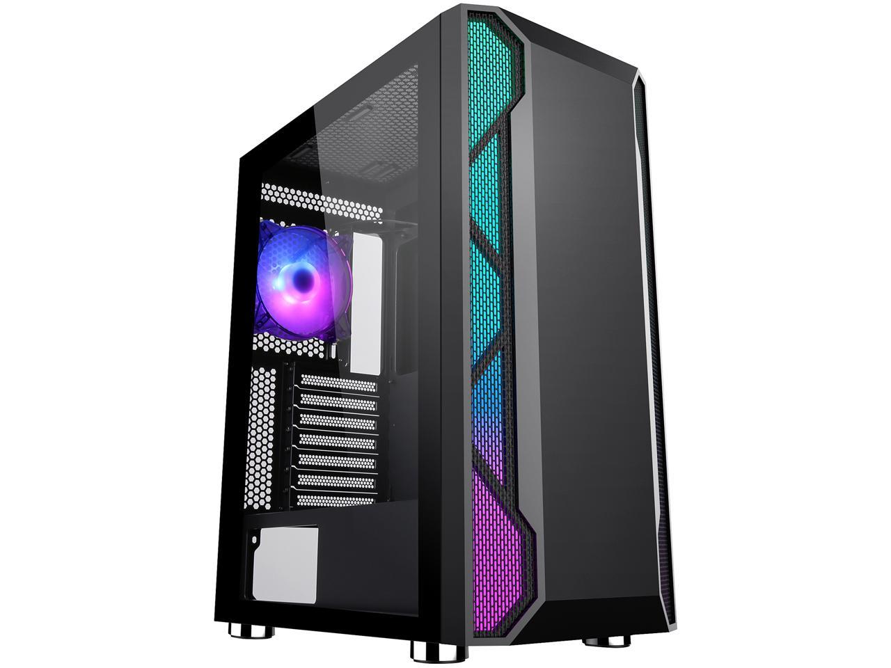 DIYPC Spyker-BK-ARGB Black Steel / Tempered Glass ATX Mid Tower ...