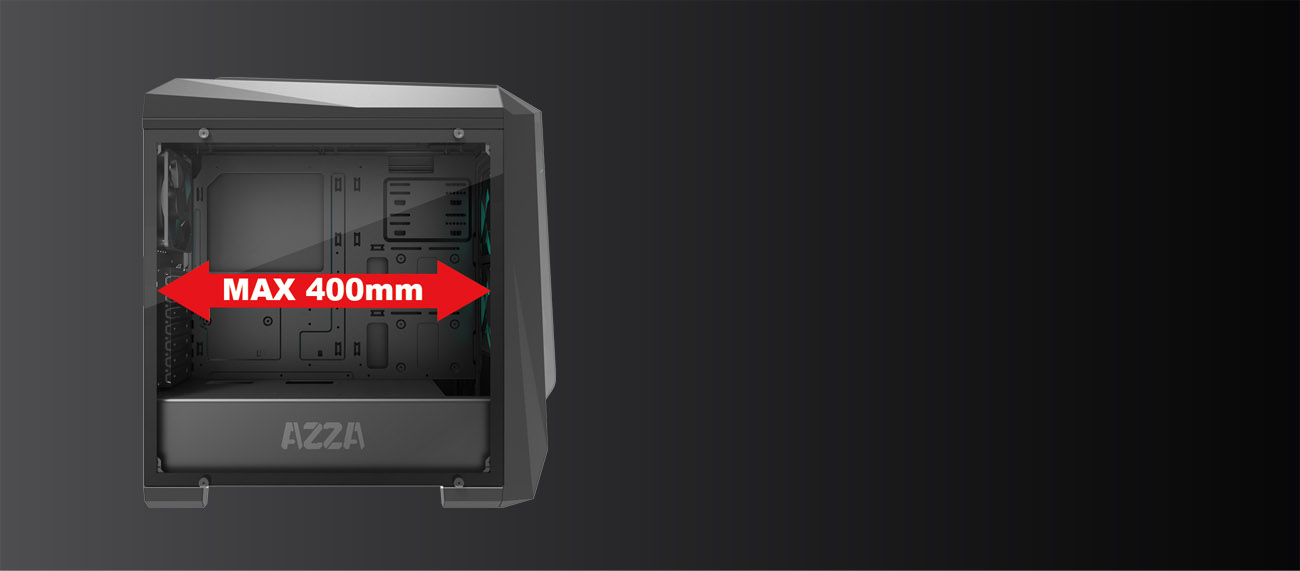 a diagram showing the max graphics card size that AZZA Chroma 410B can accept